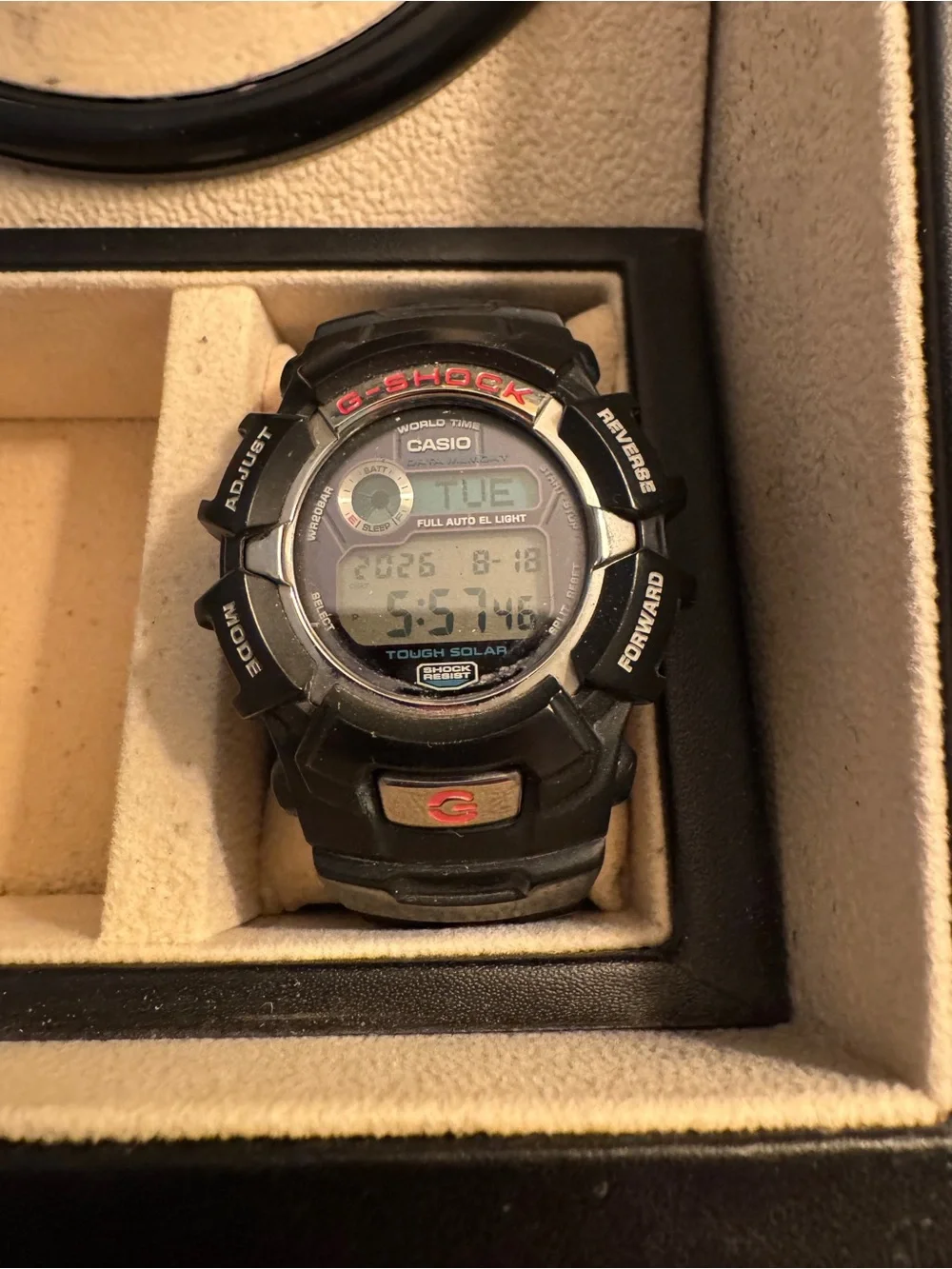 Casio G-Shock Solar Black and Red Digital Tough Solar Watch.